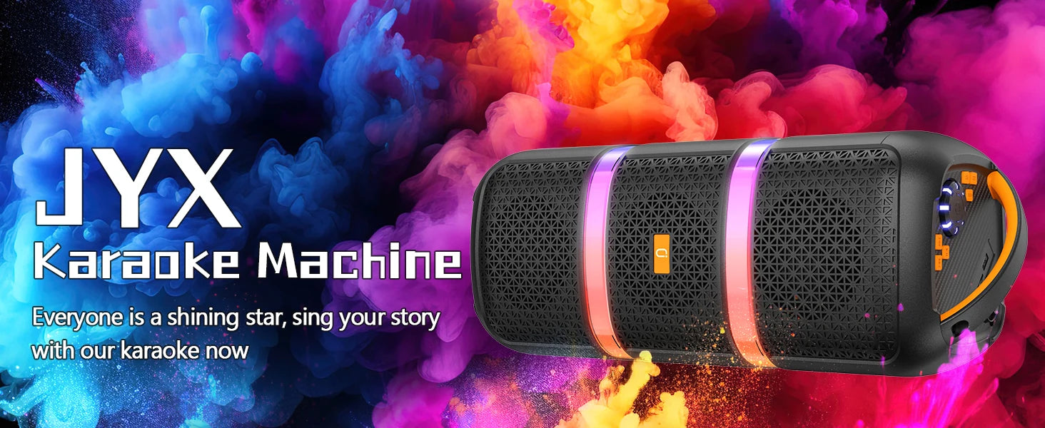 JYX Wireless Speaker, Portable Bluetooth Speaker, Karaoke Machine with 2 Microphone, LED Party Light