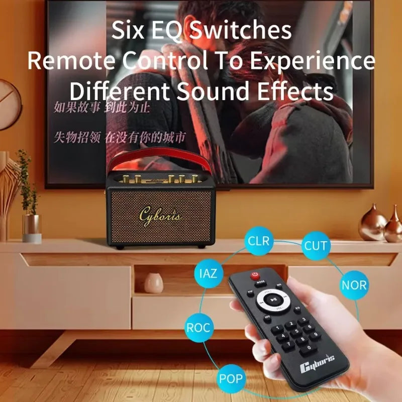 Tang T9 Retro Karaoke 80W Wireless Portable Speaker with Microphone Support AUX IN/TF/U card/Mic /Dual 6.35mm Aux Ports