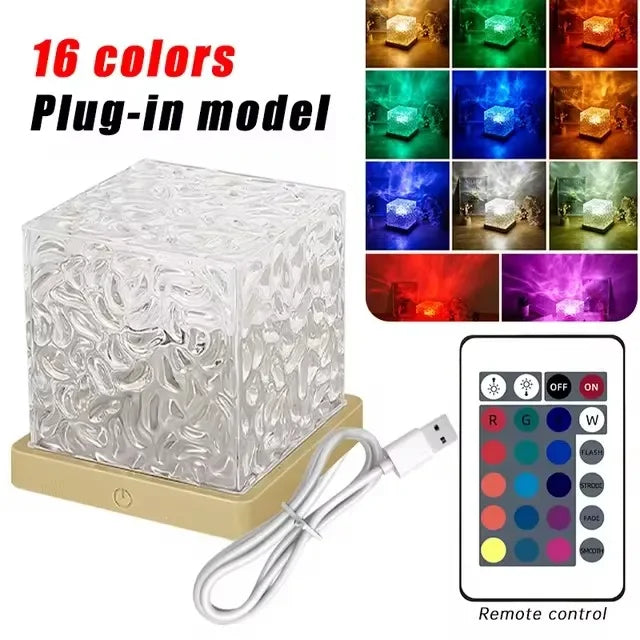 Ocean Wave RGB Aurora Lamp Cube with Remote Control 16 Color Changing Water Light Projector for Bedroom Living Room Wall Decor