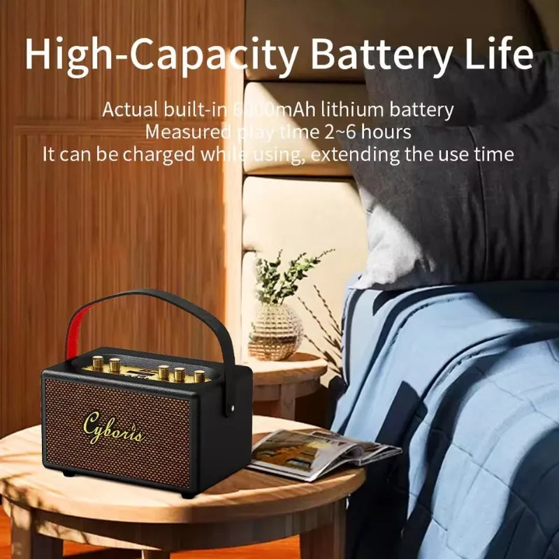 Tang T9 Retro Karaoke 80W Wireless Portable Speaker with Microphone Support AUX IN/TF/U card/Mic /Dual 6.35mm Aux Ports