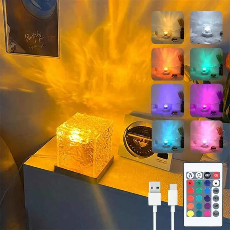 Ocean Wave RGB Aurora Lamp Cube with Remote Control 16 Color Changing Water Light Projector for Bedroom Living Room Wall Decor