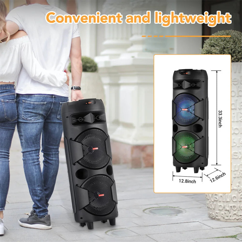 4000W Portable Bluetooth Speaker Dual 6.5" Woofer Sound System Party DJ With Microphone Remote Led Light TWS
