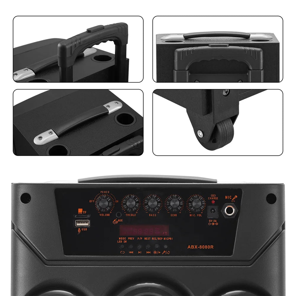 6000W Portable Bluetooth Speaker Heavy Bass Dual 8 " Subwoofer Sound System Party Led Light Rechargeable Outdoor  Speaker