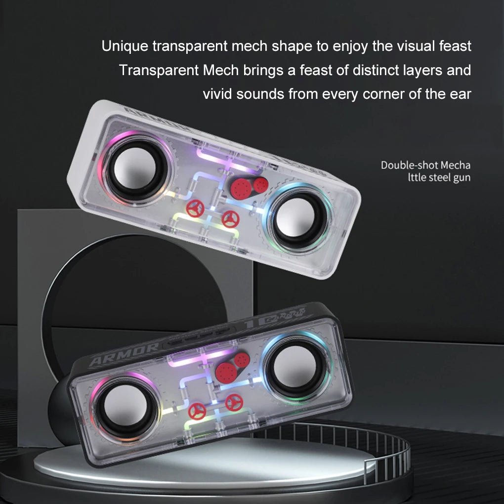 V8 Transparent Mecha Speakers Bluetooth 5.0 Wireless Double Bass Diaphragm Subwoofer Music TWS RGB Light Mini Party Loudspeaker