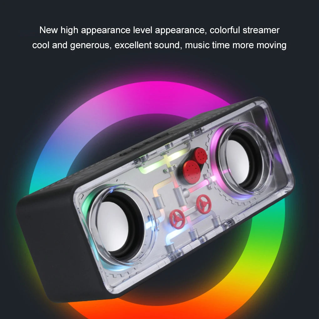 V8 Transparent Mecha Speakers Bluetooth 5.0 Wireless Double Bass Diaphragm Subwoofer Music TWS RGB Light Mini Party Loudspeaker