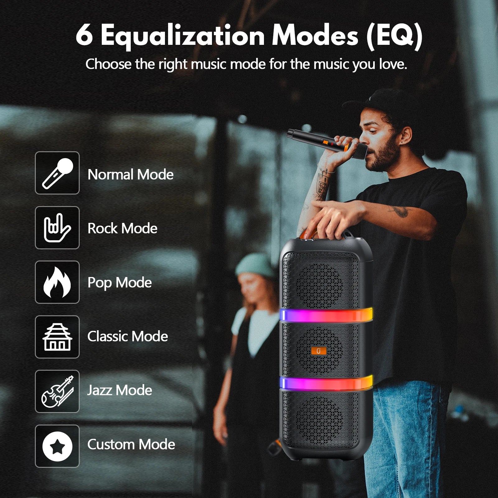 JYX Wireless Speaker, Portable Bluetooth Speaker, Karaoke Machine with 2 Microphone, LED Party Light