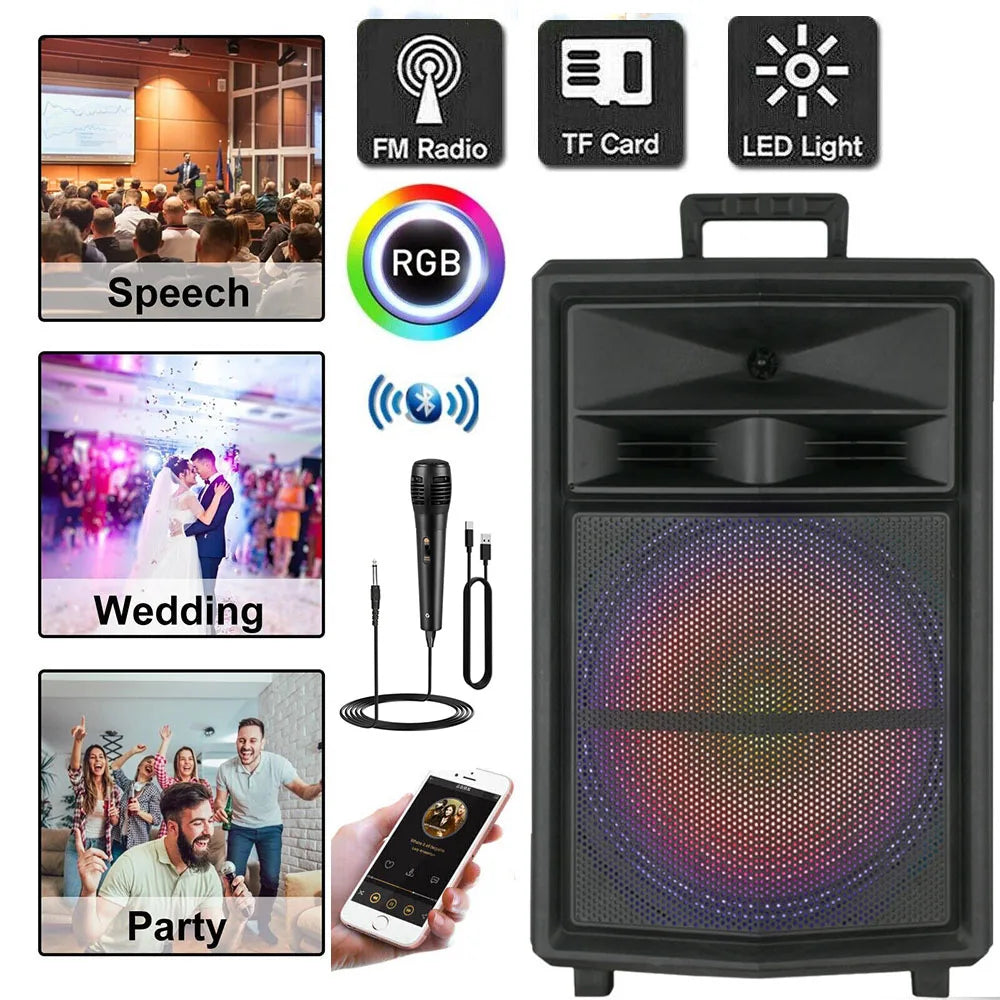 Loud Portable Bluetooth Party Speaker 15" Subwoofer  Sound System Dj Karaoke RGB Light Rechargeable Outdoor Speaker with Mic