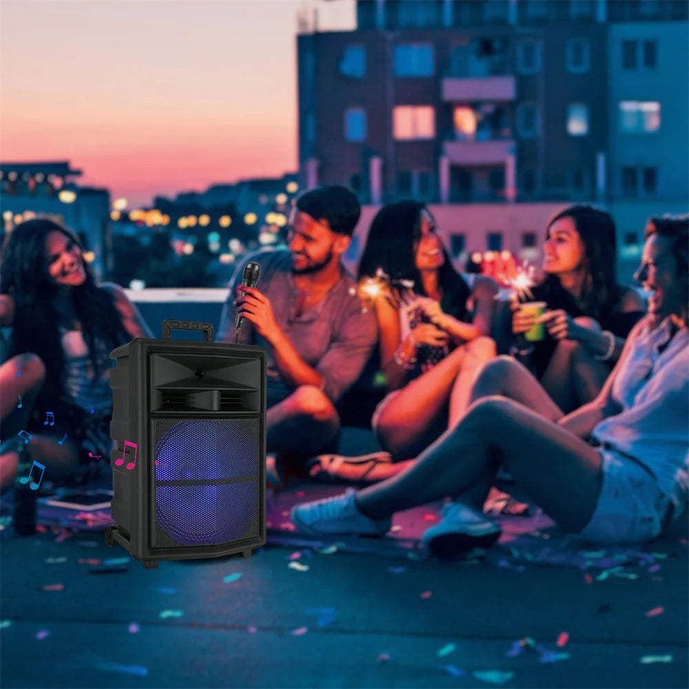 Loud Portable Bluetooth Party Speaker 15" Subwoofer  Sound System Dj Karaoke RGB Light Rechargeable Outdoor Speaker with Mic