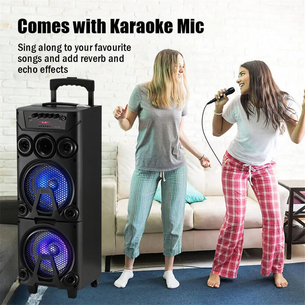 6000W Portable Bluetooth Speaker Heavy Bass Dual 8 " Subwoofer Sound System Party Led Light Rechargeable Outdoor  Speaker