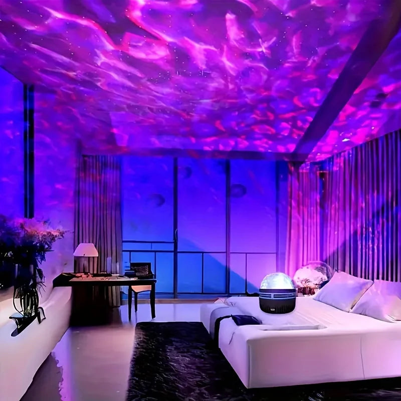 LED Starry Galaxy Ocean Wave Projector RGB Smart Remote Control Lamp KTV USB Christmas Lights Auto Rotate for Home Bedroom Decor