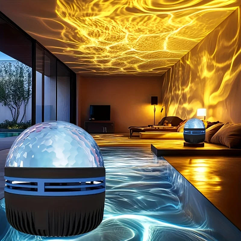 USB Powered Water Wave Effect Projector,  7 color modes, adjustable brightness, multi-color lighting, suitable for bedrooms