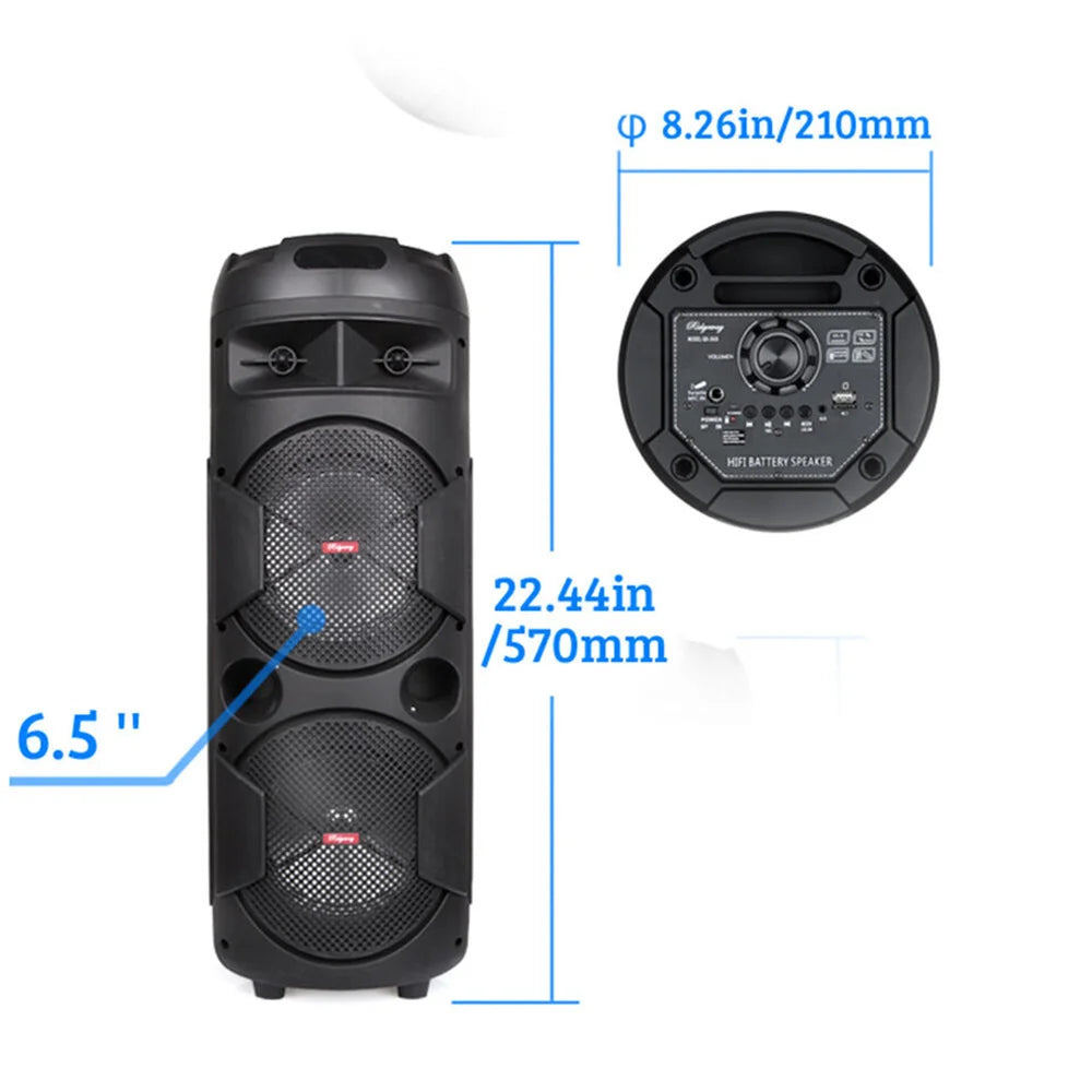 4000W Portable Bluetooth Speaker Dual 6.5" Woofer Sound System Party DJ With Microphone Remote Led Light TWS