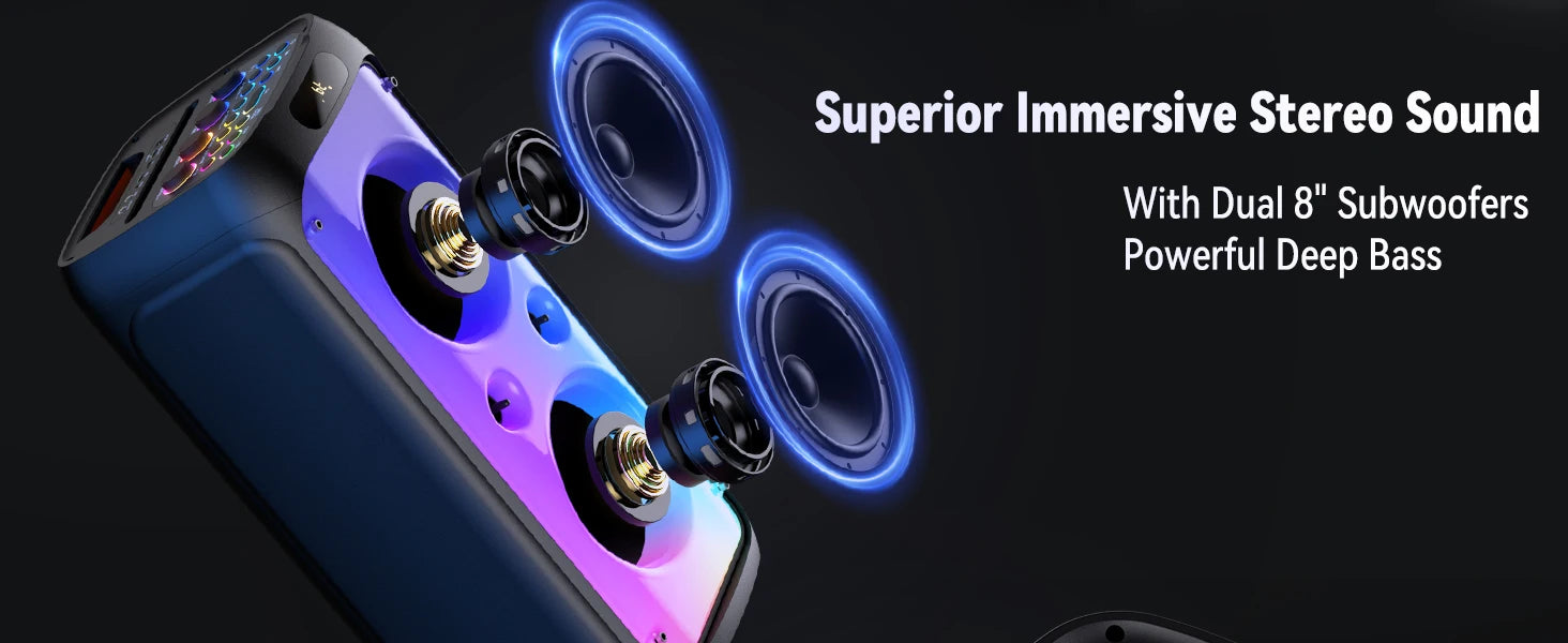 FanFun 500W Large Bluetooth Speaker, Wireless Speaker with LED Party Light, Karaoke Machine with 2 Microphones, Karaoke Speaker