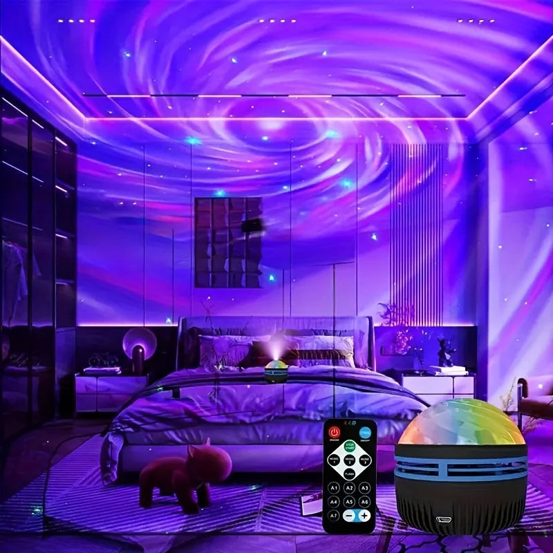 Starry Sky Galaxy Lamp Projector LED Night Light Remote Control Sound Active 5V USB Charging 7 Modes for Kids Room Party Decor