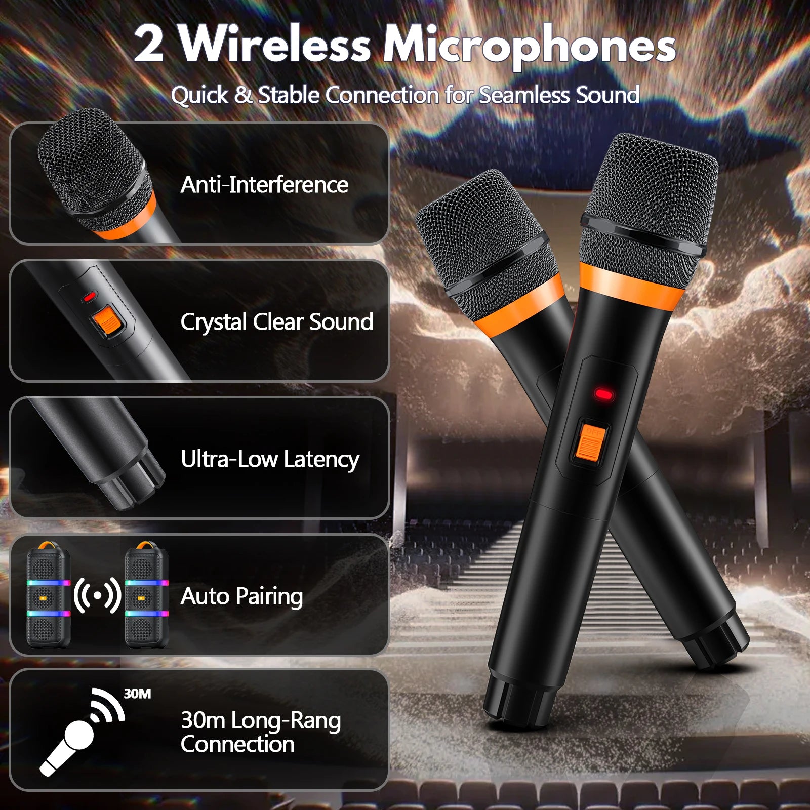 JYX Wireless Speaker, Portable Bluetooth Speaker, Karaoke Machine with 2 Microphone, LED Party Light