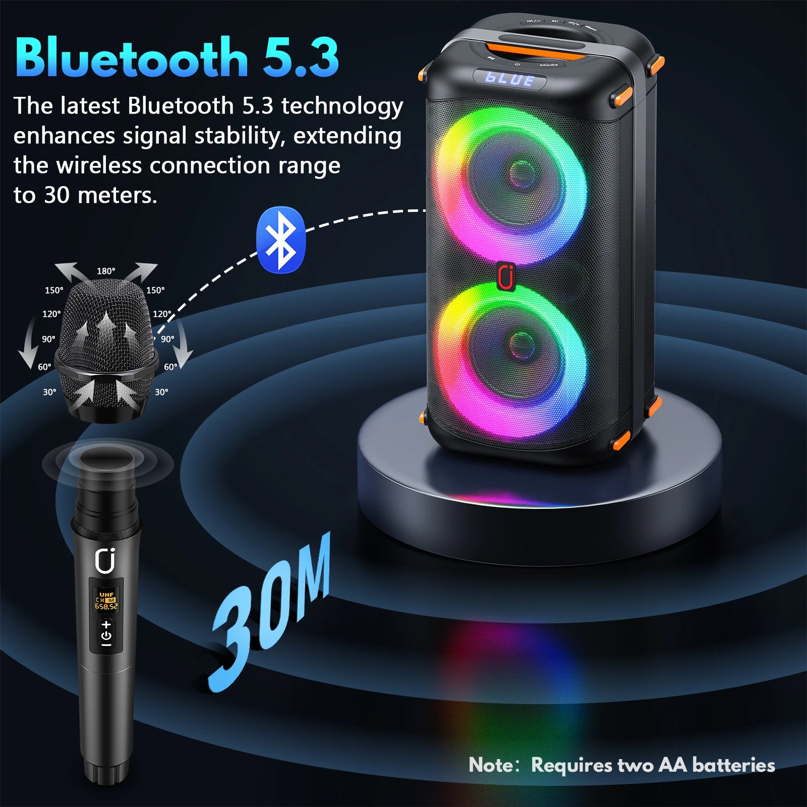 T27 Wireless Bluetooth Speaker, Karaoke Machine with 2 Microphone, Home Karaoke Party Speaker with Led Light