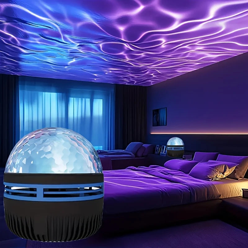 USB Powered Water Wave Effect Projector,  7 color modes, adjustable brightness, multi-color lighting, suitable for bedrooms