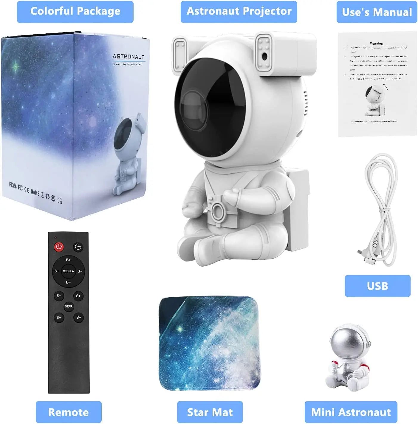 Astronaut Dynamic Starry Night Lamp Galaxy Northern Lights Projector Lamp With Remote Control Suitable For Children's Bedroom