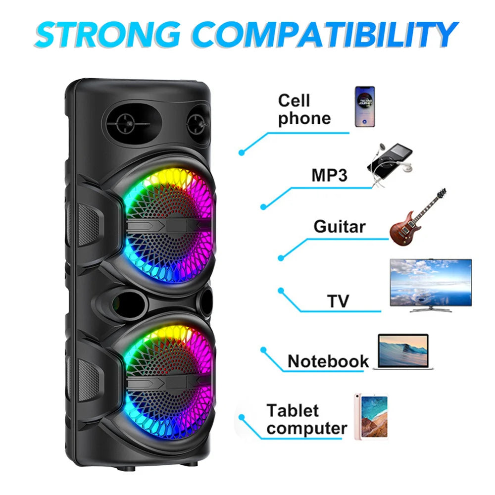 3000W Portable Bluetooth Speaker Sub woofer Heavy Bass Sound System Party Dj Rechargeable Led Light Loud Speaker