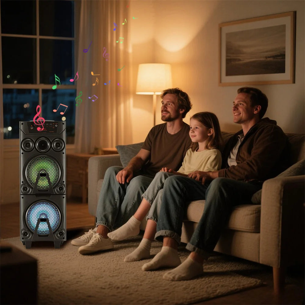 6000W Portable Bluetooth Speaker Heavy Bass Dual 8 " Subwoofer Sound System Party Led Light Rechargeable Outdoor  Speaker