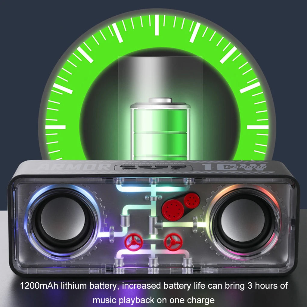 V8 Transparent Mecha Speakers Bluetooth 5.0 Wireless Double Bass Diaphragm Subwoofer Music TWS RGB Light Mini Party Loudspeaker