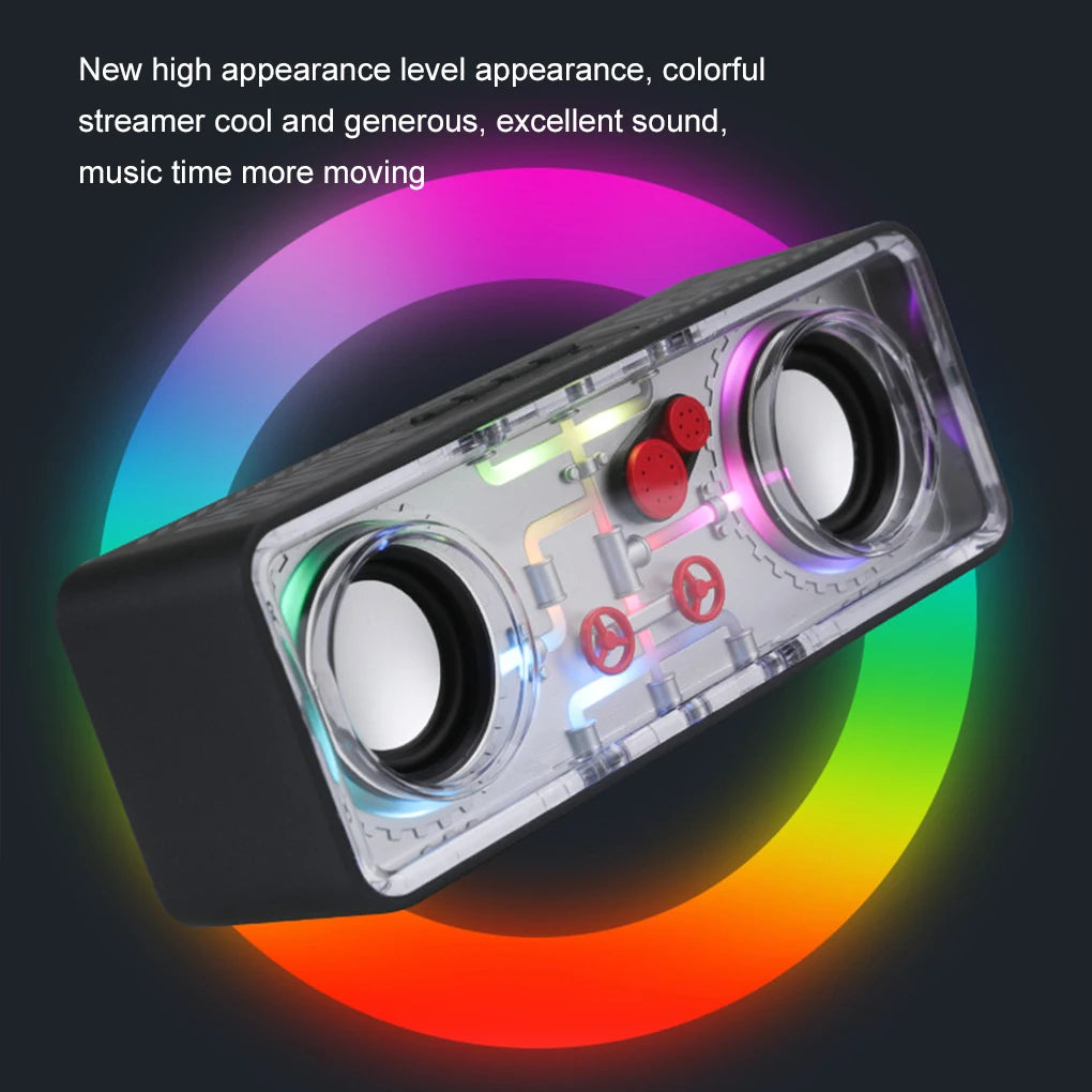 V8 Transparent Mecha Speakers Bluetooth 5.0 Wireless Double Bass Diaphragm Subwoofer Music TWS RGB Light Mini Party Loudspeaker