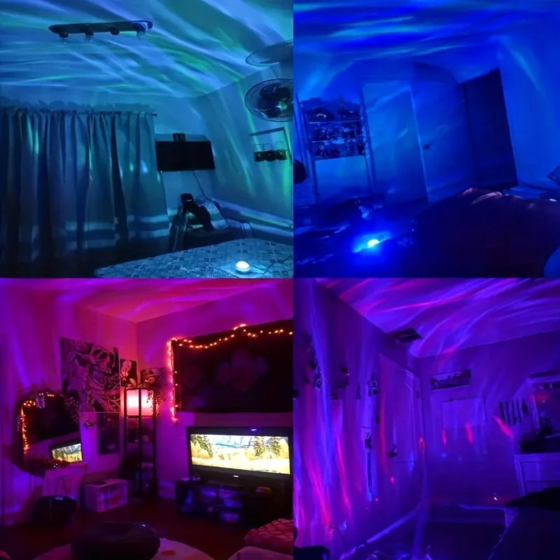 LED Starry Galaxy Ocean Wave Projector RGB Smart Remote Control Lamp KTV USB Christmas Lights Auto Rotate for Home Bedroom Decor