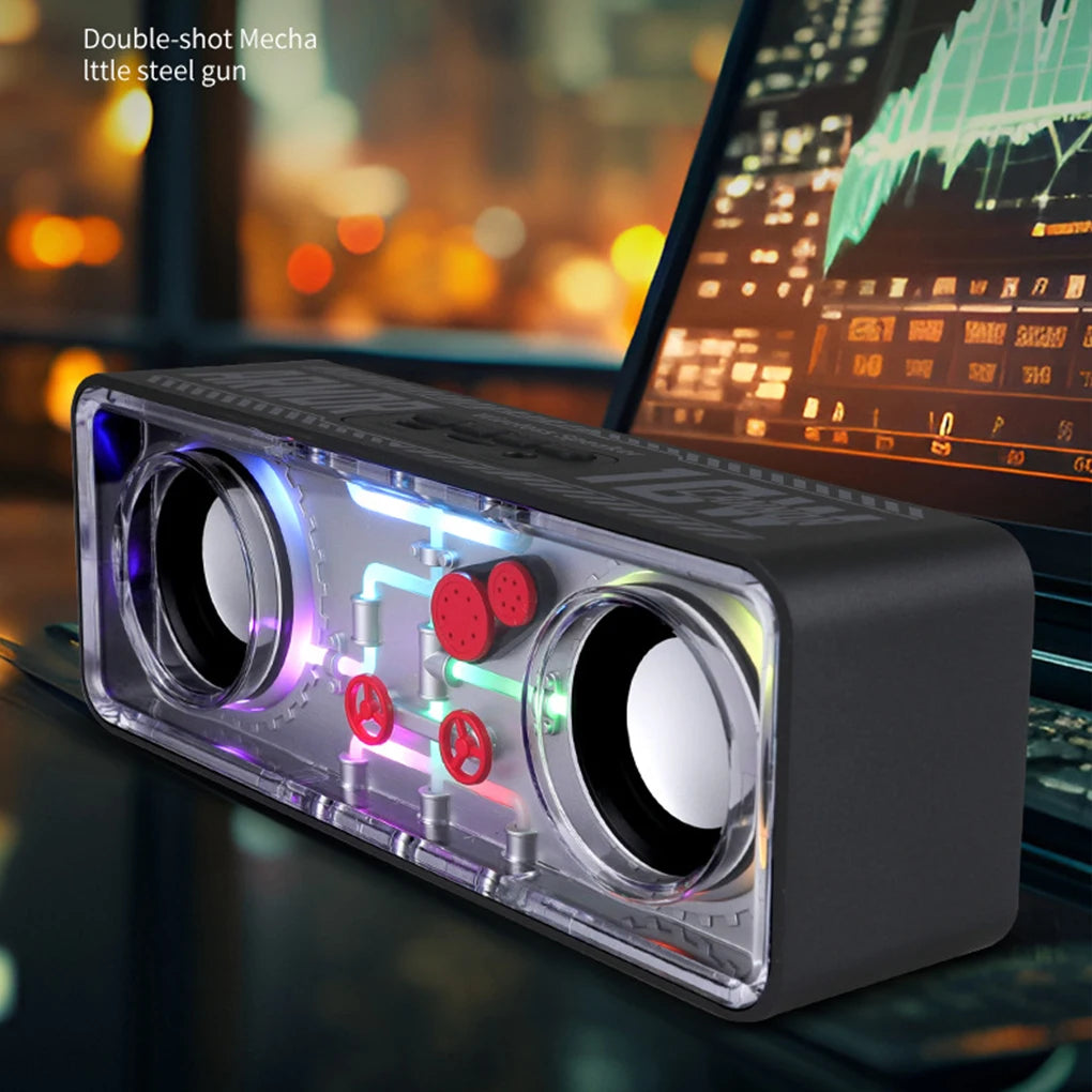 V8 Transparent Mecha Speakers Bluetooth 5.0 Wireless Double Bass Diaphragm Subwoofer Music TWS RGB Light Mini Party Loudspeaker