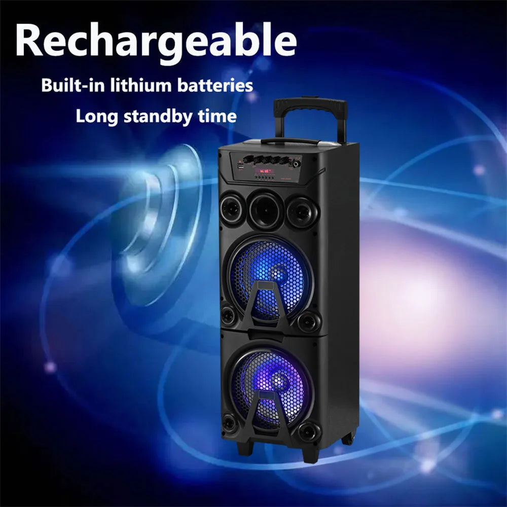 6000W Portable Bluetooth Speaker Heavy Bass Dual 8 " Subwoofer Sound System Party Led Light Rechargeable Outdoor  Speaker