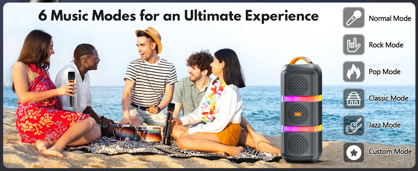 JYX Wireless Speaker, Portable Bluetooth Speaker, Karaoke Machine with 2 Microphone, LED Party Light