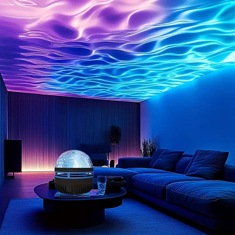 USB Powered Water Wave Effect Projector,  7 color modes, adjustable brightness, multi-color lighting, suitable for bedrooms