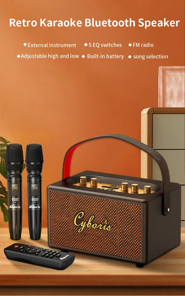 Tang T9 Retro Karaoke 80W Wireless Portable Speaker with Microphone Support AUX IN/TF/U card/Mic /Dual 6.35mm Aux Ports