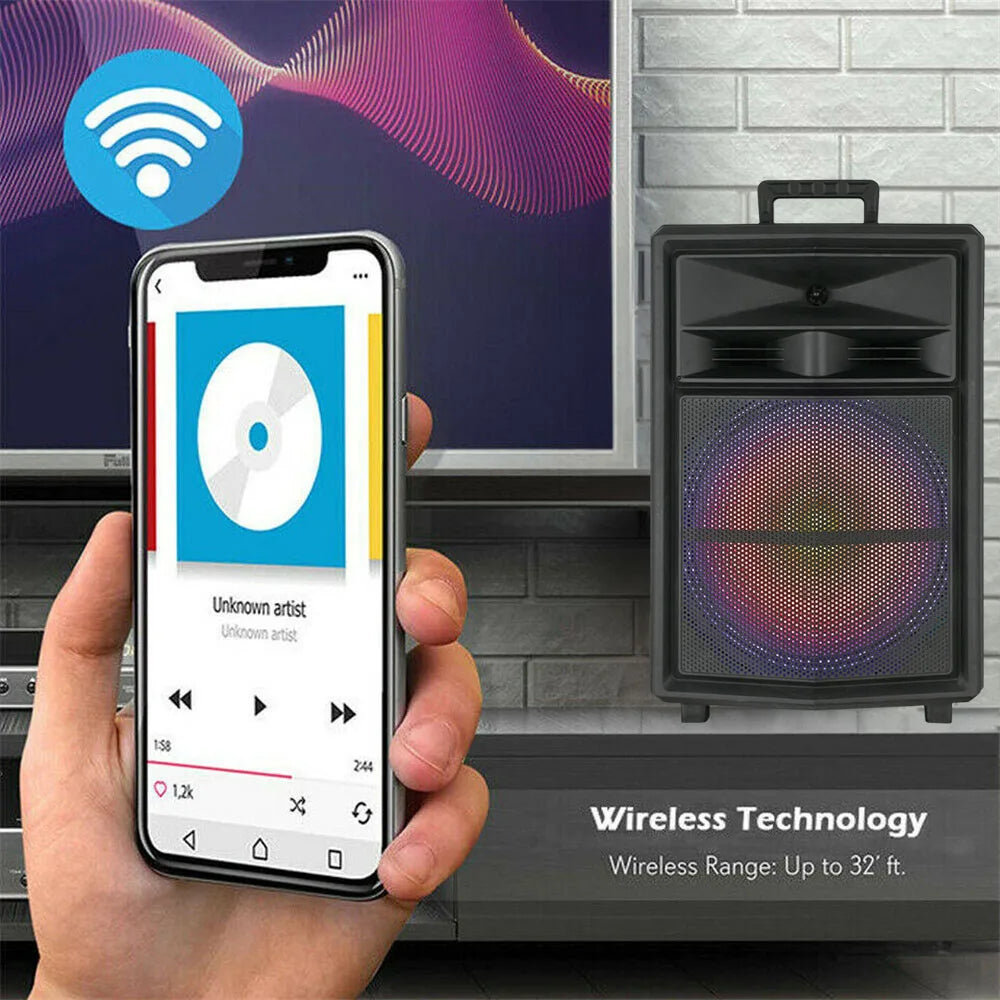 Loud Portable Bluetooth Party Speaker 15" Subwoofer  Sound System Dj Karaoke RGB Light Rechargeable Outdoor Speaker with Mic