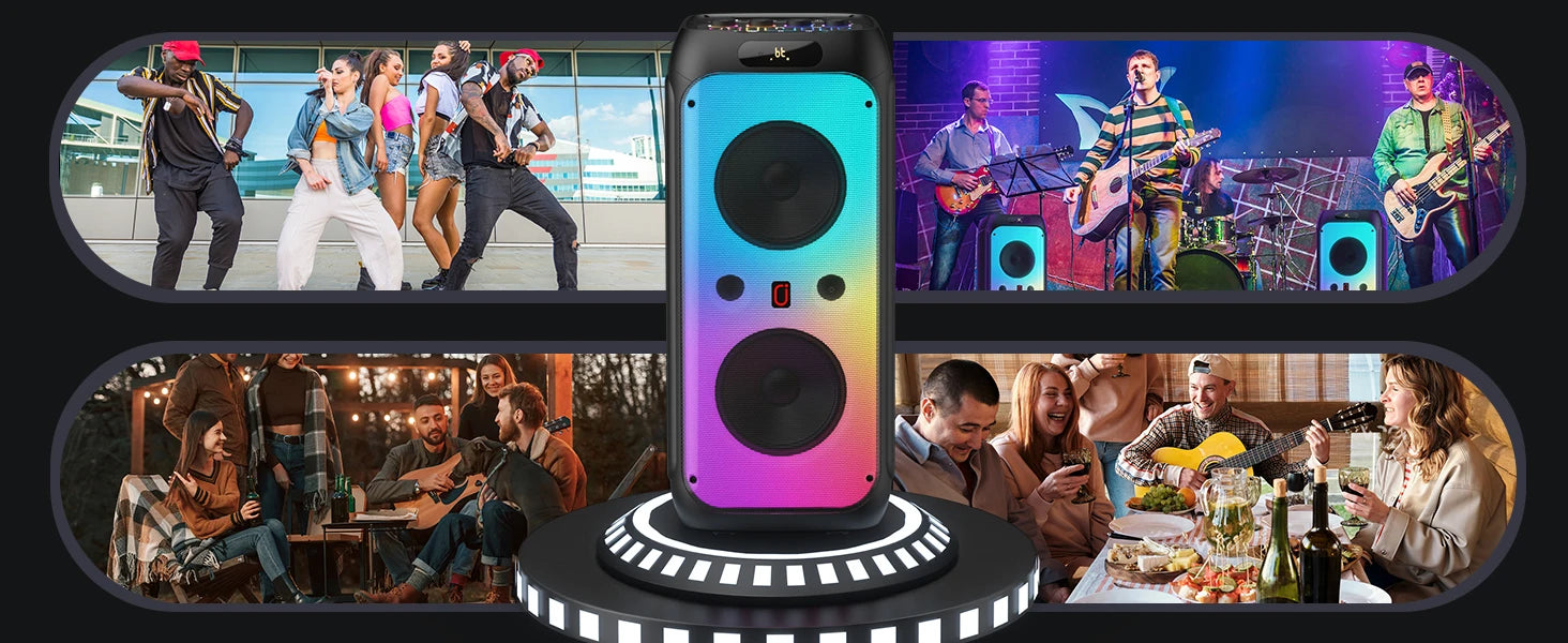 FanFun 500W Large Bluetooth Speaker, Wireless Speaker with LED Party Light, Karaoke Machine with 2 Microphones, Karaoke Speaker