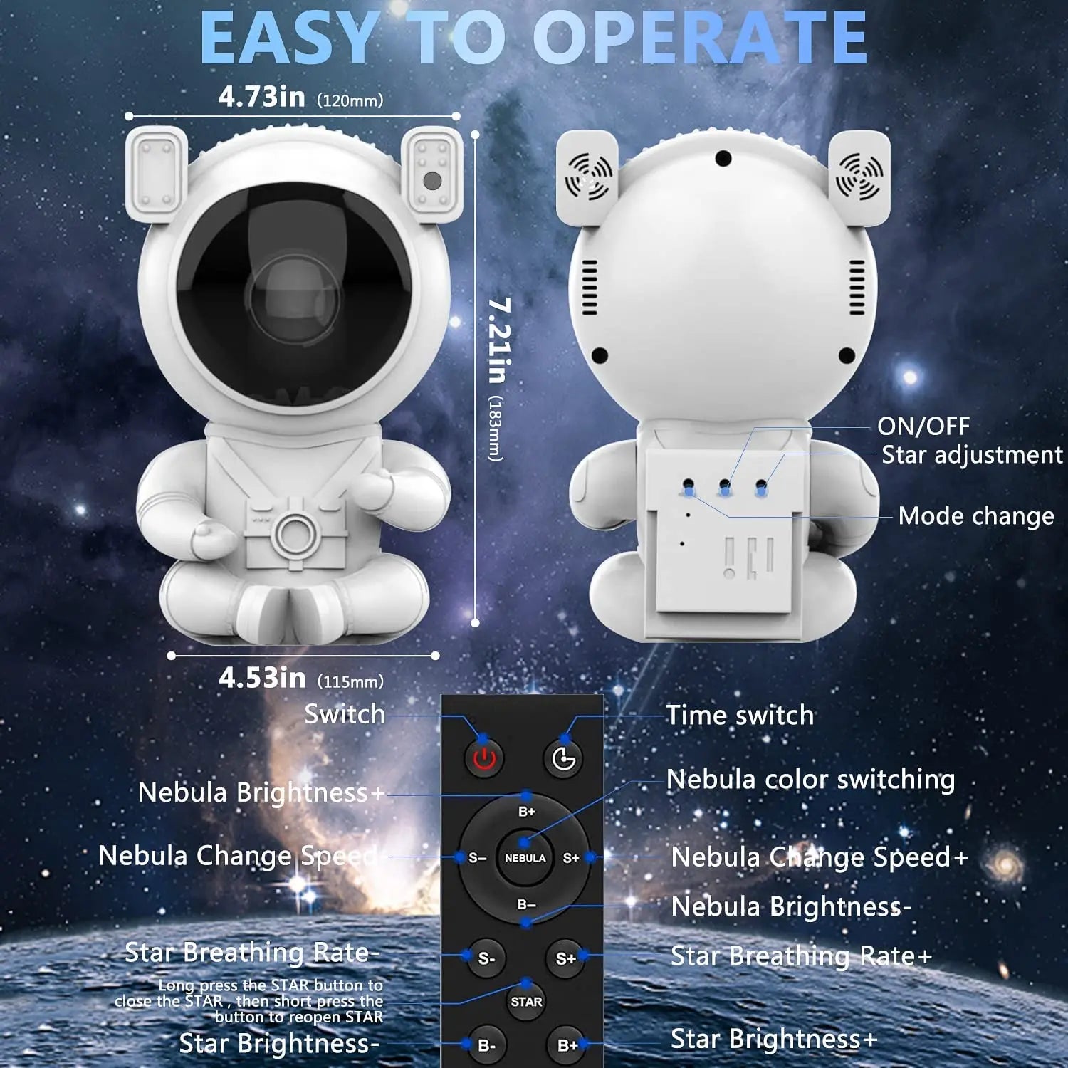 Astronaut Dynamic Starry Night Lamp Galaxy Northern Lights Projector Lamp With Remote Control Suitable For Children's Bedroom
