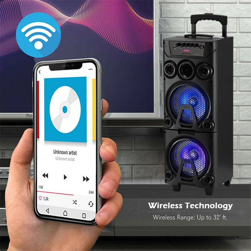 6000W Portable Bluetooth Speaker Heavy Bass Dual 8 " Subwoofer Sound System Party Led Light Rechargeable Outdoor  Speaker