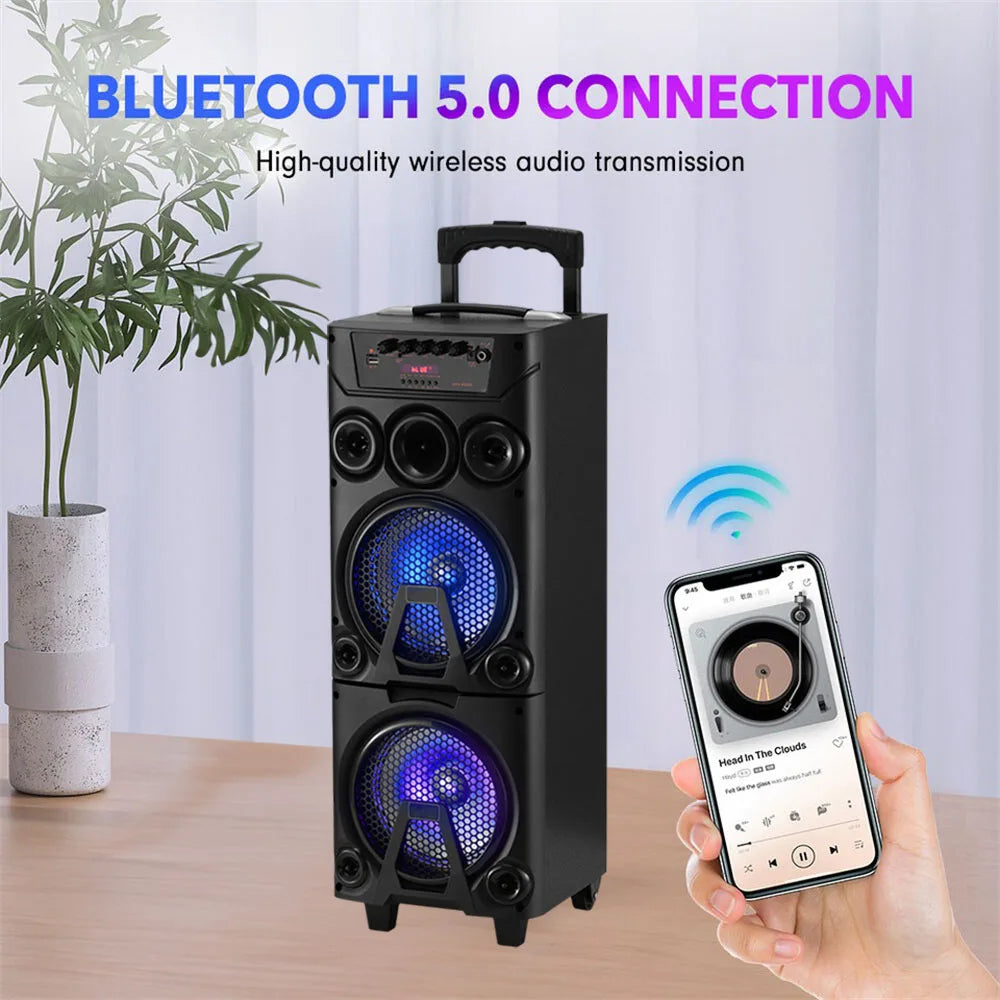 6000W Portable Bluetooth Speaker Heavy Bass Dual 8 " Subwoofer Sound System Party Led Light Rechargeable Outdoor  Speaker