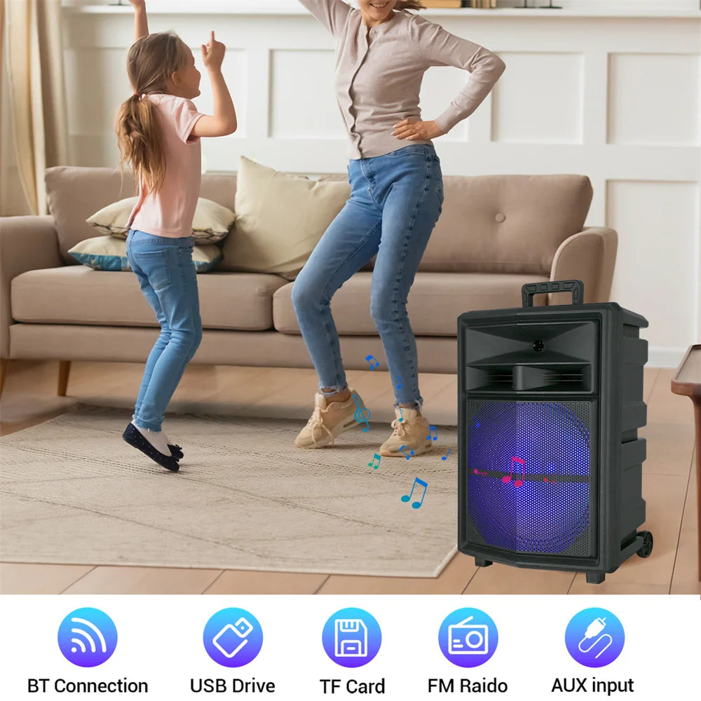 Loud Portable Bluetooth Party Speaker 15" Subwoofer  Sound System Dj Karaoke RGB Light Rechargeable Outdoor Speaker with Mic