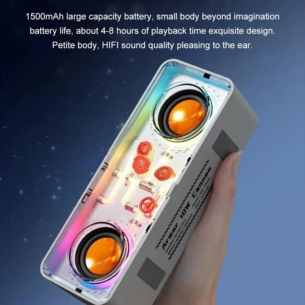 V8 Transparent Mecha Speakers Bluetooth 5.0 Wireless Double Bass Diaphragm Subwoofer Music TWS RGB Light Mini Party Loudspeaker