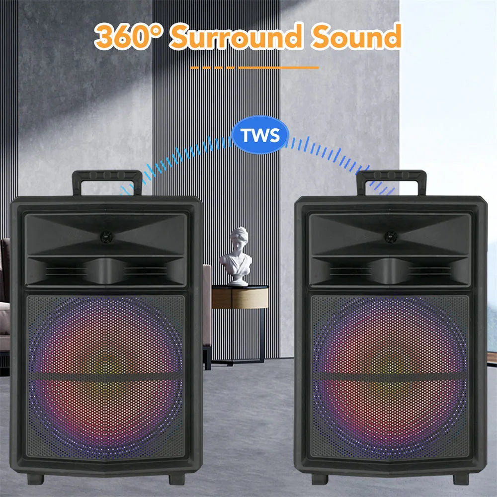 Loud Portable Bluetooth Party Speaker 15" Subwoofer  Sound System Dj Karaoke RGB Light Rechargeable Outdoor Speaker with Mic