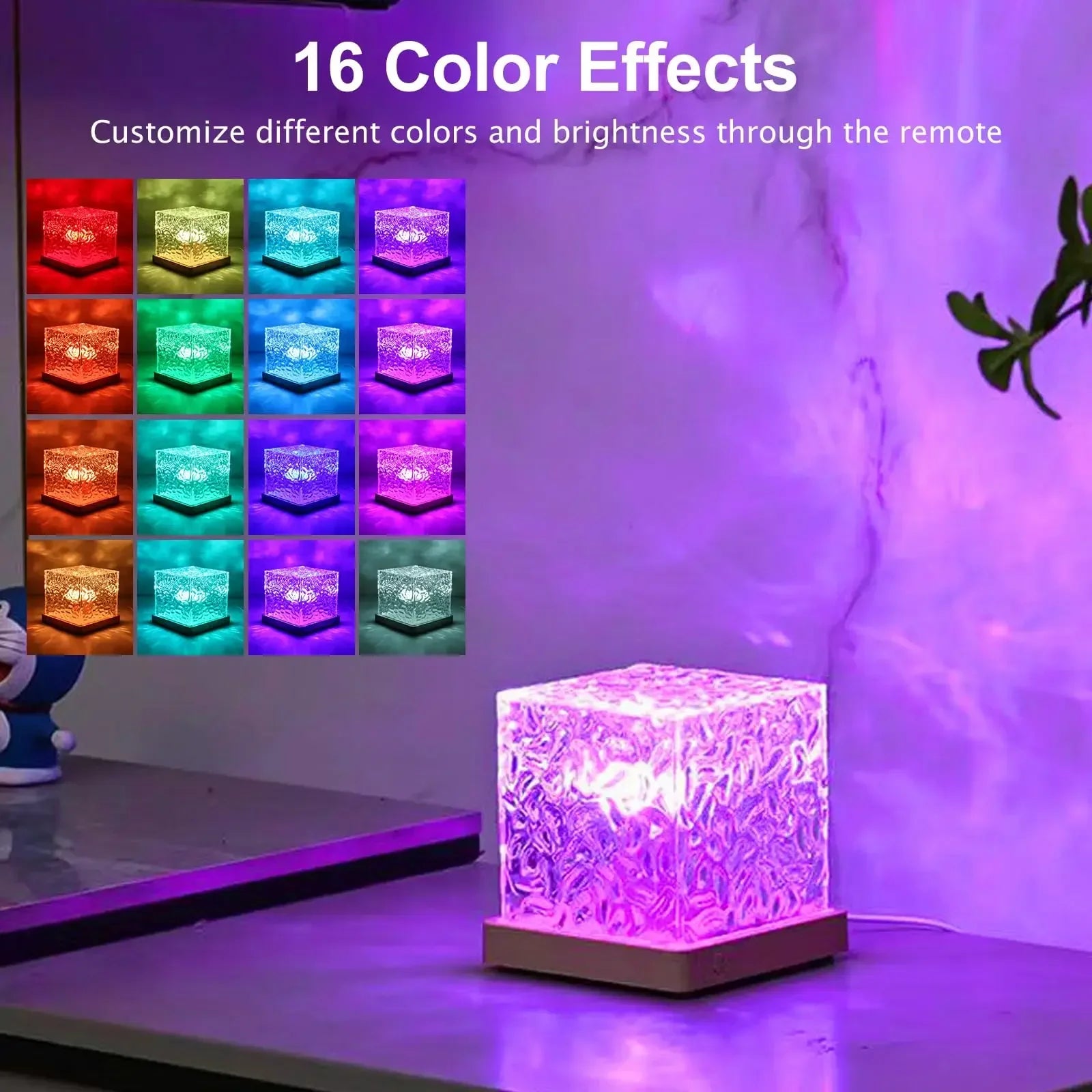 Ocean Wave RGB Aurora Lamp Cube with Remote Control 16 Color Changing Water Light Projector for Bedroom Living Room Wall Decor
