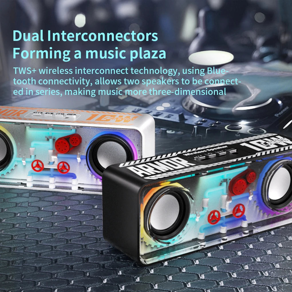 V8 Transparent Mecha Speakers Bluetooth 5.0 Wireless Double Bass Diaphragm Subwoofer Music TWS RGB Light Mini Party Loudspeaker
