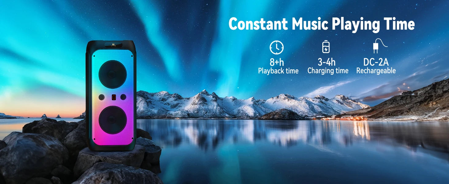 FanFun 500W Large Bluetooth Speaker, Wireless Speaker with LED Party Light, Karaoke Machine with 2 Microphones, Karaoke Speaker