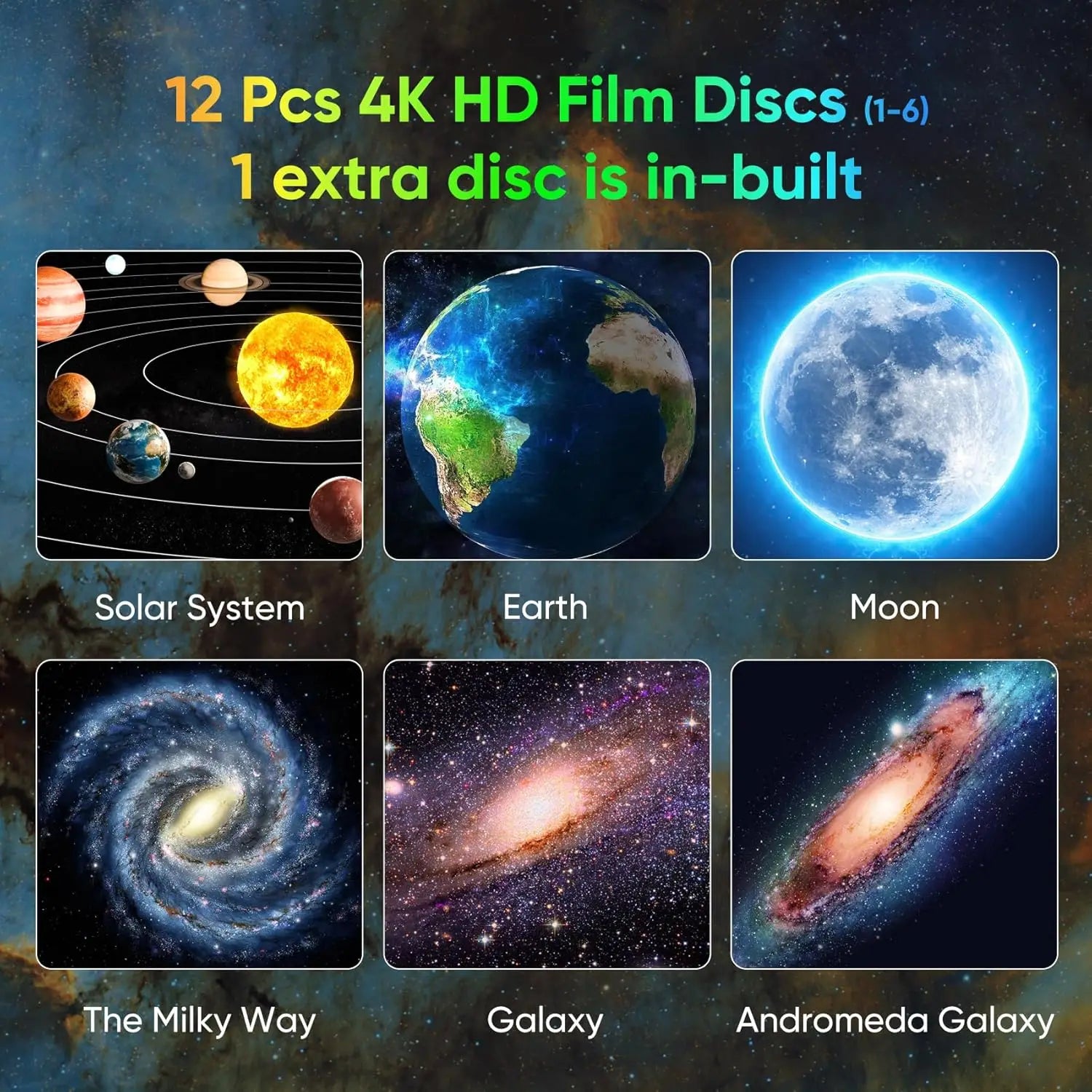 Galaxy Projector for Bedroom, HD Image Star Projector, Adjustable Galaxy Light Knob, 13 Film Discs