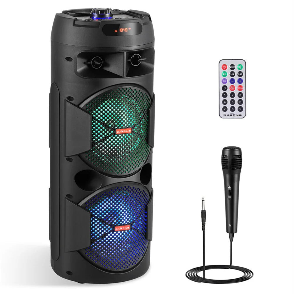 4000W Portable Bluetooth Speaker Dual 6.5" Woofer Sound System Party DJ With Microphone Remote Led Light TWS