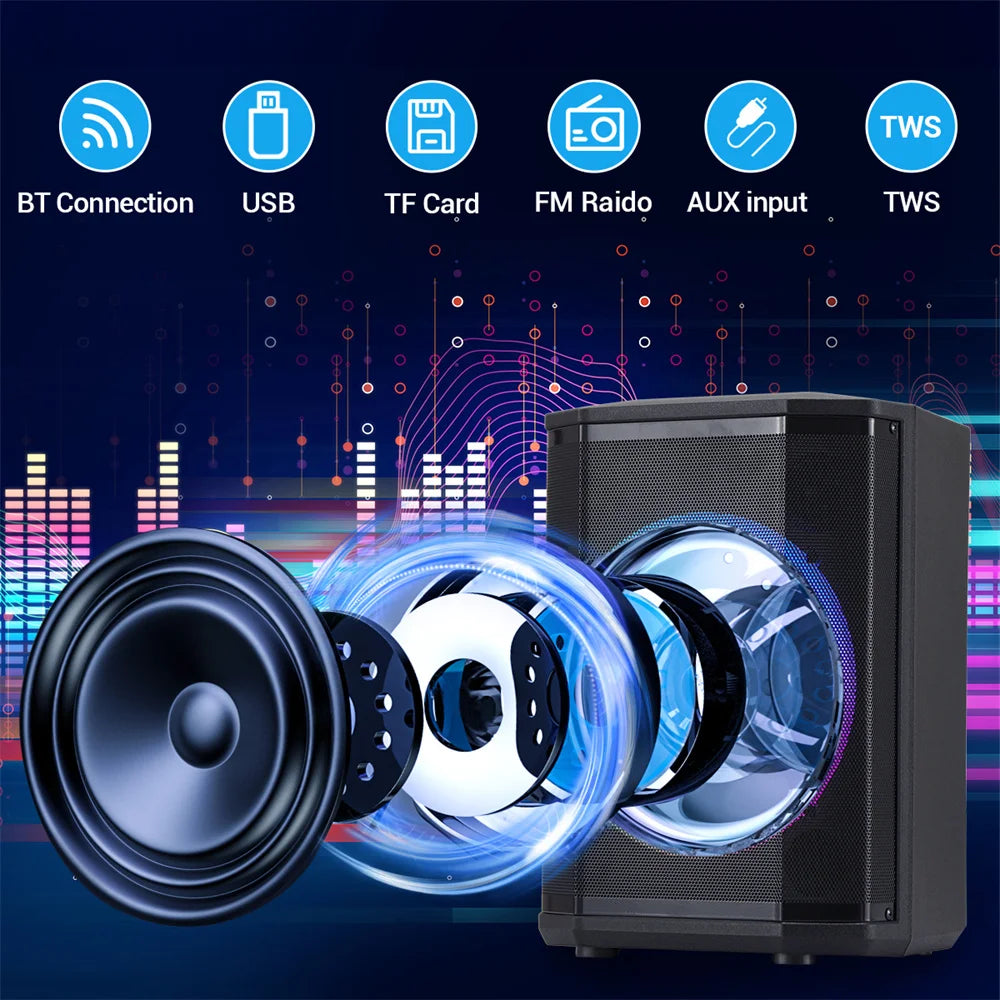 5000W Portable Tiltable Bluetooth Party Speaker 8 "Subwoofer Heavy Bass Sound System Dj Led Light Loud Speaker with Microphone