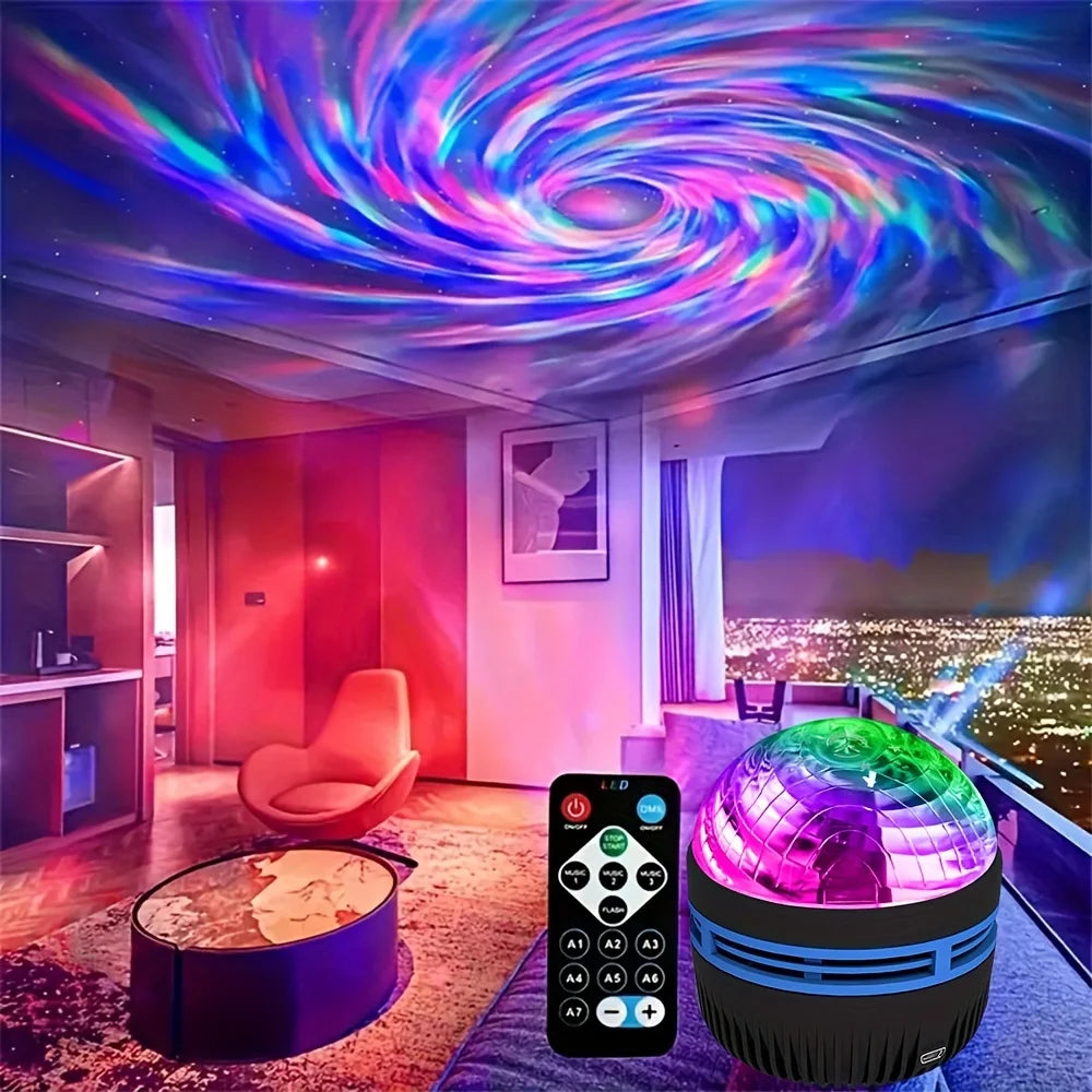 Starry Sky Galaxy Lamp Projector LED Night Light Remote Control Sound Active 5V USB Charging 7 Modes for Kids Room Party Decor