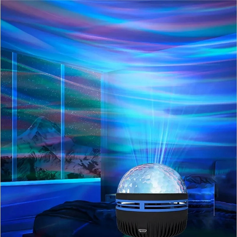 LED Starry Galaxy Ocean Wave Projector RGB Smart Remote Control Lamp KTV USB Christmas Lights Auto Rotate for Home Bedroom Decor