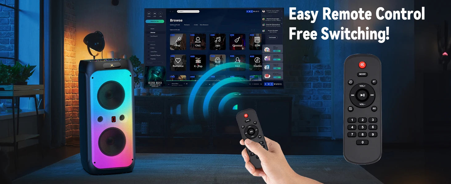 FanFun 500W Large Bluetooth Speaker, Wireless Speaker with LED Party Light, Karaoke Machine with 2 Microphones, Karaoke Speaker