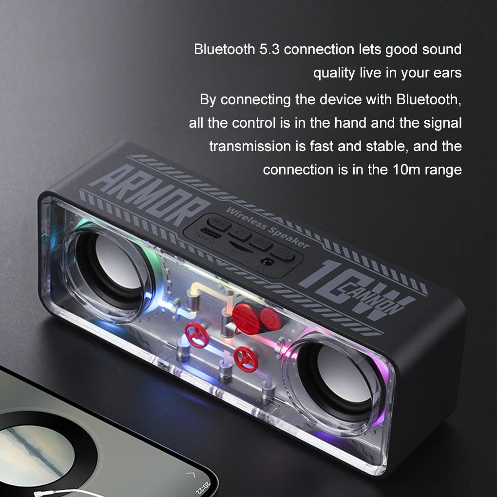 V8 Transparent Mecha Speakers Bluetooth 5.0 Wireless Double Bass Diaphragm Subwoofer Music TWS RGB Light Mini Party Loudspeaker